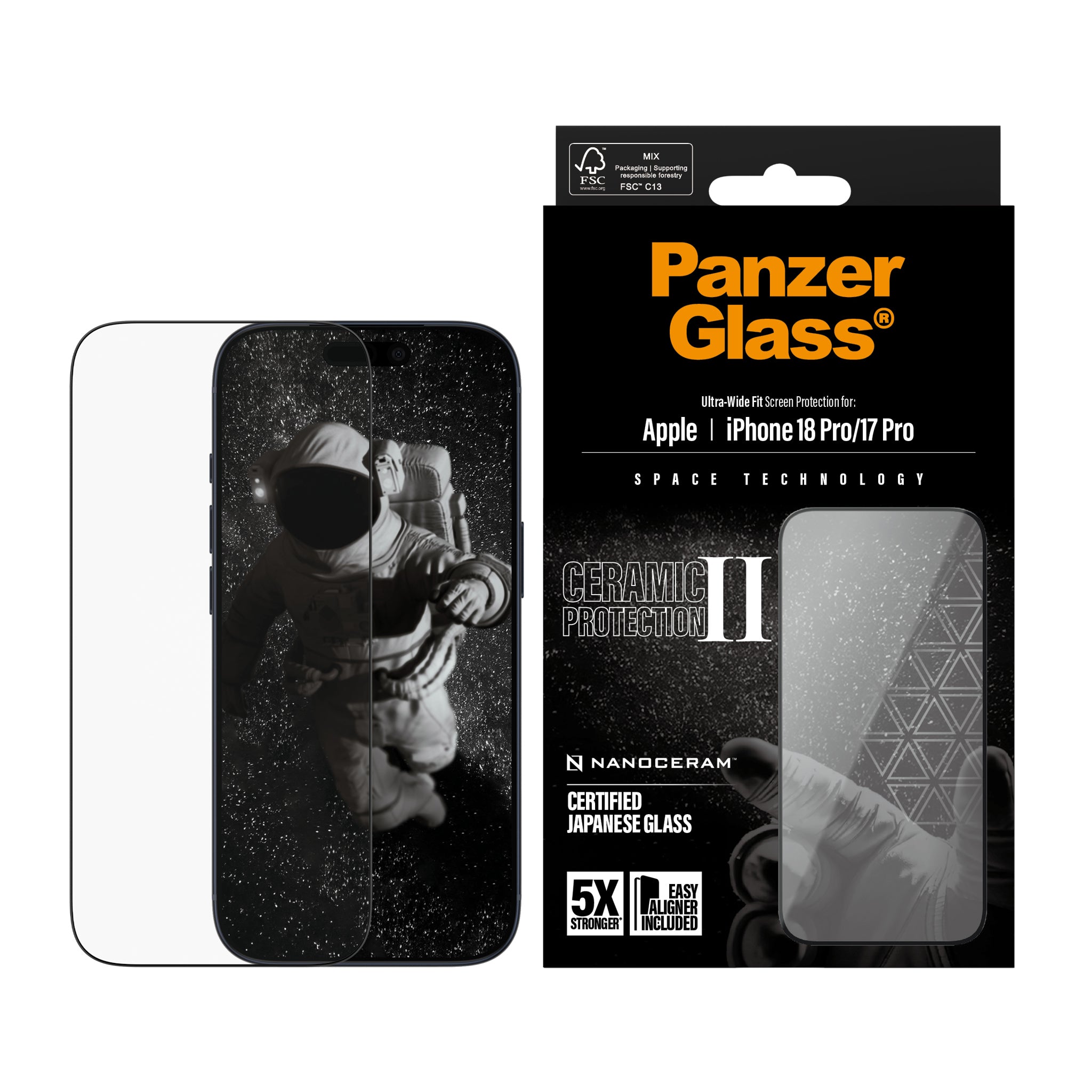 PanzerGlass® Ceramic II Skærmbeskyttelse iPhone 18 Pro | 17 Pro | Ultra-Wide Fit m. EasyAligner